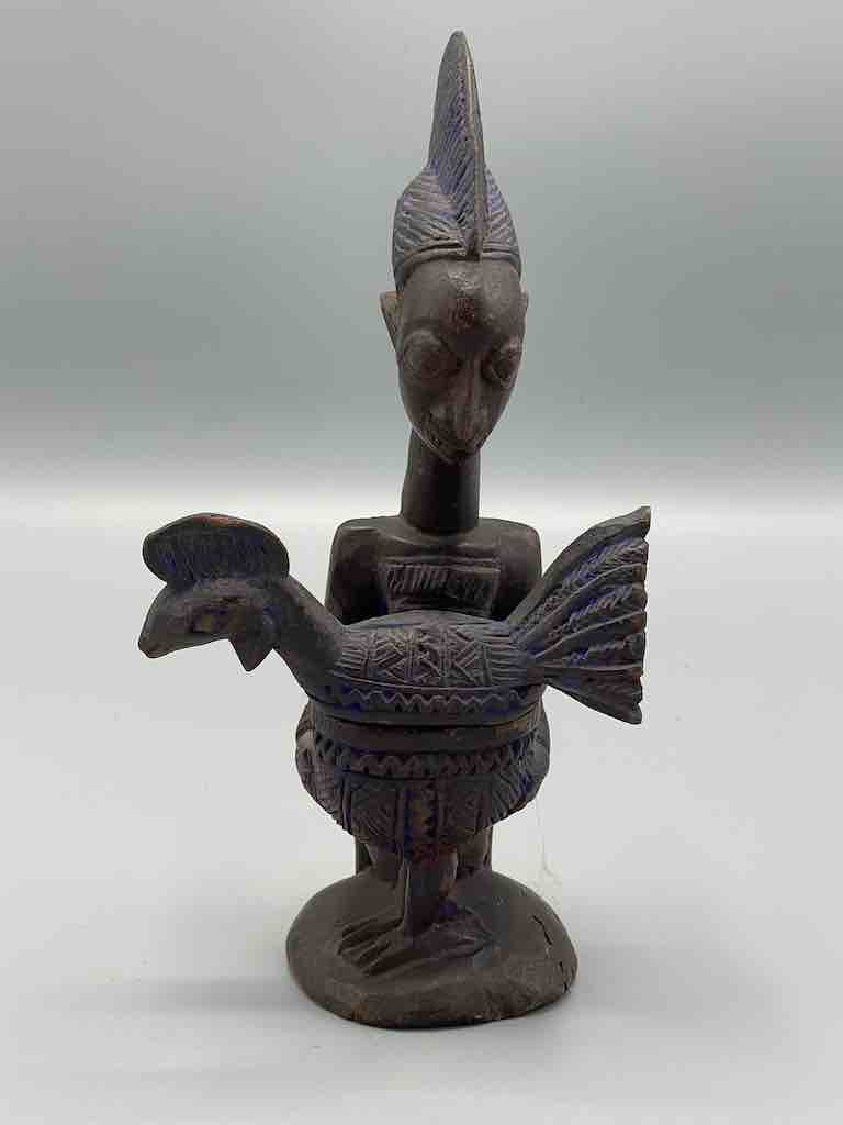 Small Yoruba Woman Figure Holding a Chicken Aguere Ifa - Nigeria