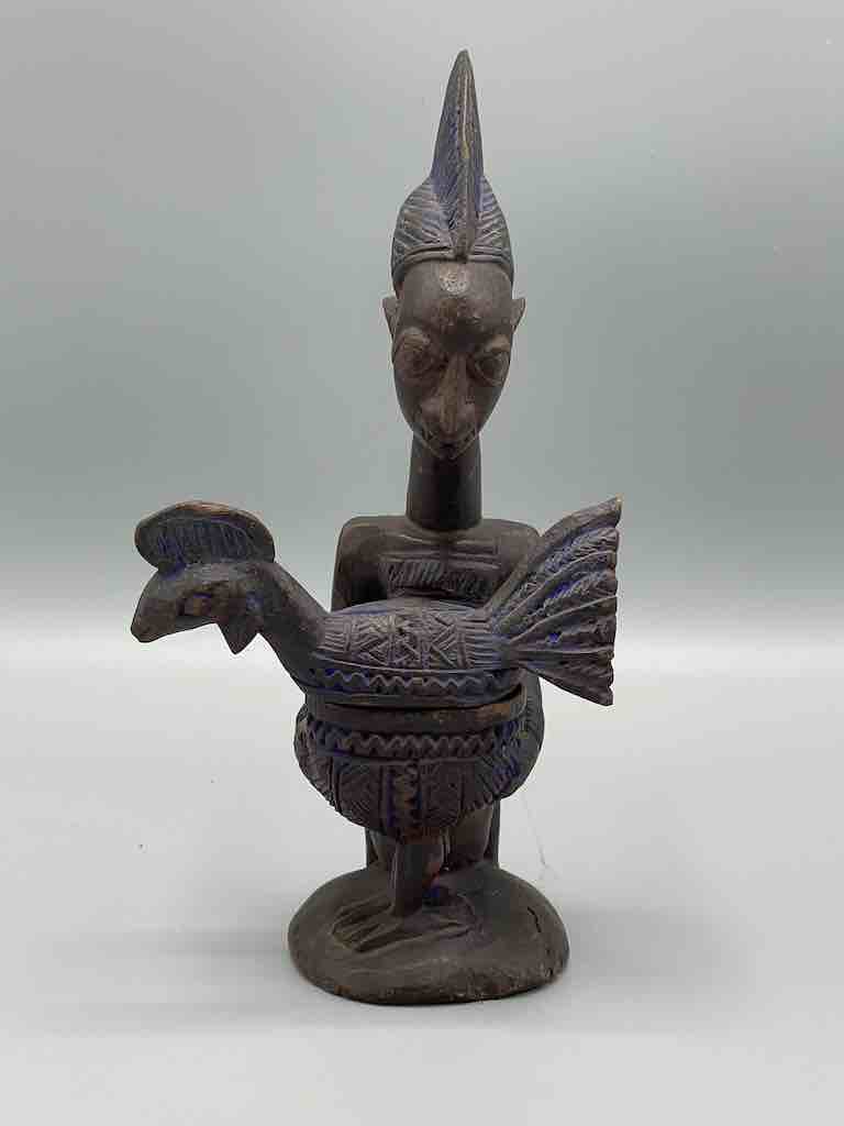 Small Yoruba Woman Figure Holding a Chicken Aguere Ifa - Nigeria