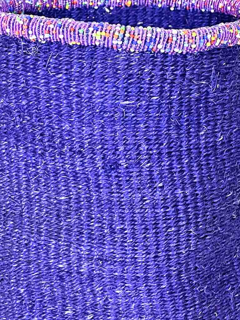 Colorful Bead Rim Deep Purple Sisal Cylinder Basket - Kenya