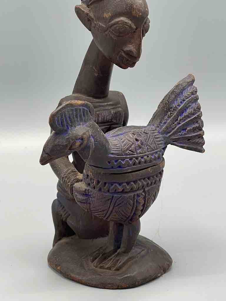 Small Yoruba Woman Figure Holding a Chicken Aguere Ifa - Nigeria