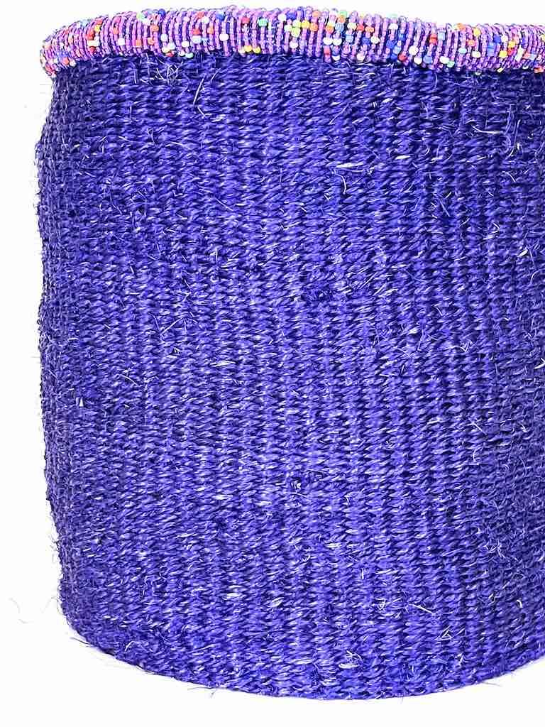 Colorful Bead Rim Deep Purple Sisal Cylinder Basket - Kenya