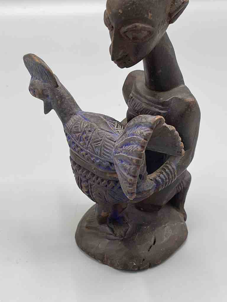 Small Yoruba Woman Figure Holding a Chicken Aguere Ifa - Nigeria