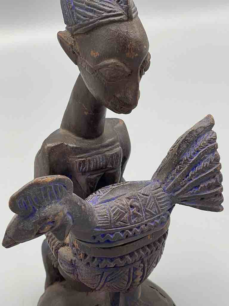 Small Yoruba Woman Figure Holding a Chicken Aguere Ifa - Nigeria