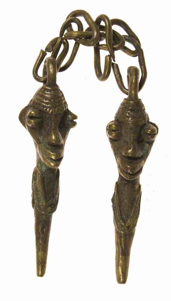 Vintage Yoruba Brass Shango Pair with Chain - Nigeria