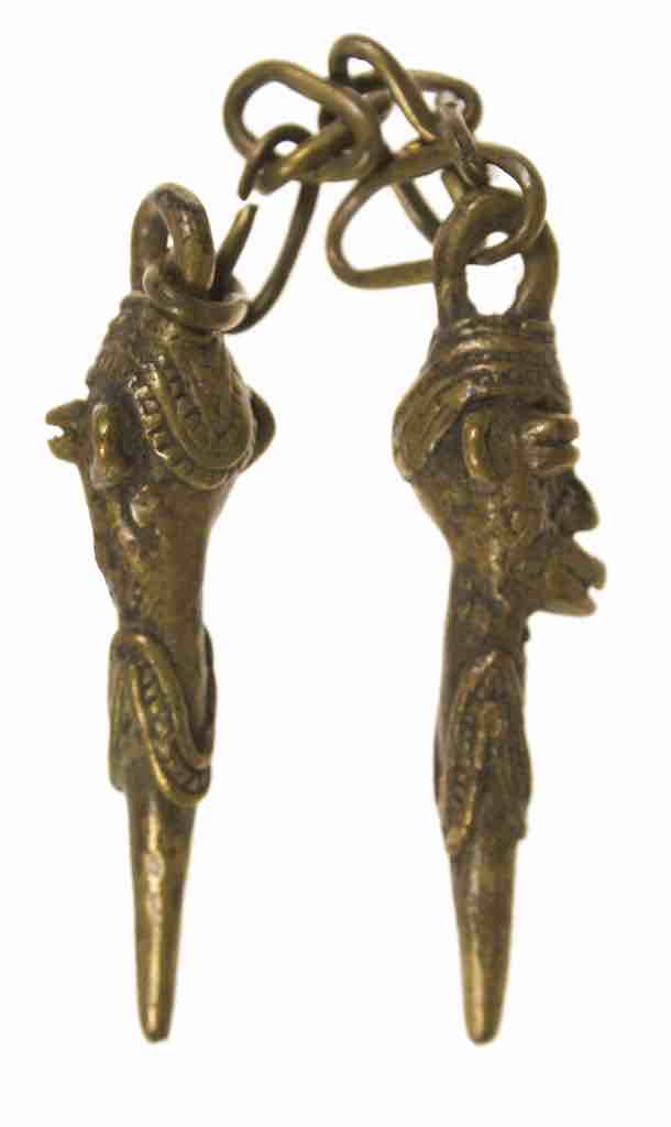 Vintage Yoruba Brass Shango Pair with Chain - Nigeria