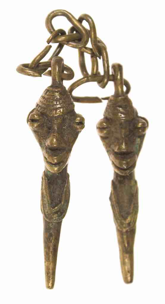 Vintage Yoruba Brass Shango Pair with Chain - Nigeria