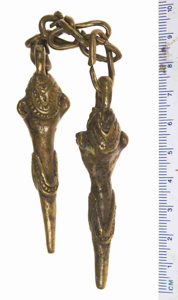 Vintage Yoruba Brass Shango Pair with Chain - Nigeria