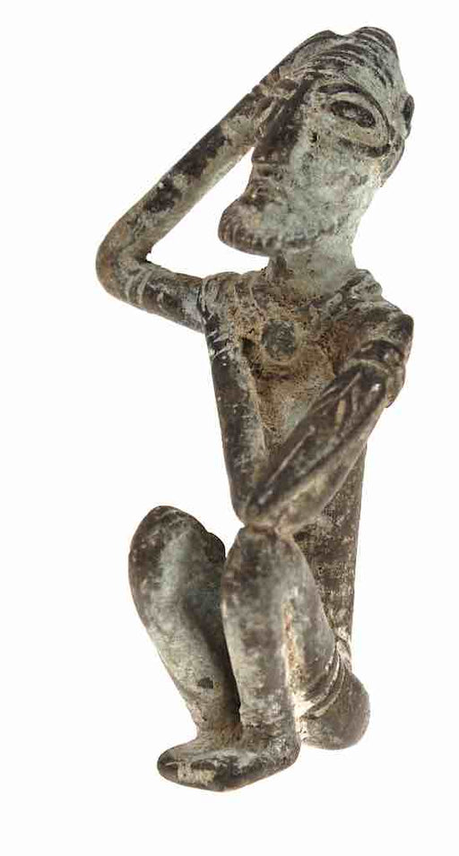 Vintage Dogon Brass Man Sitting on the Ground Figure - Mali