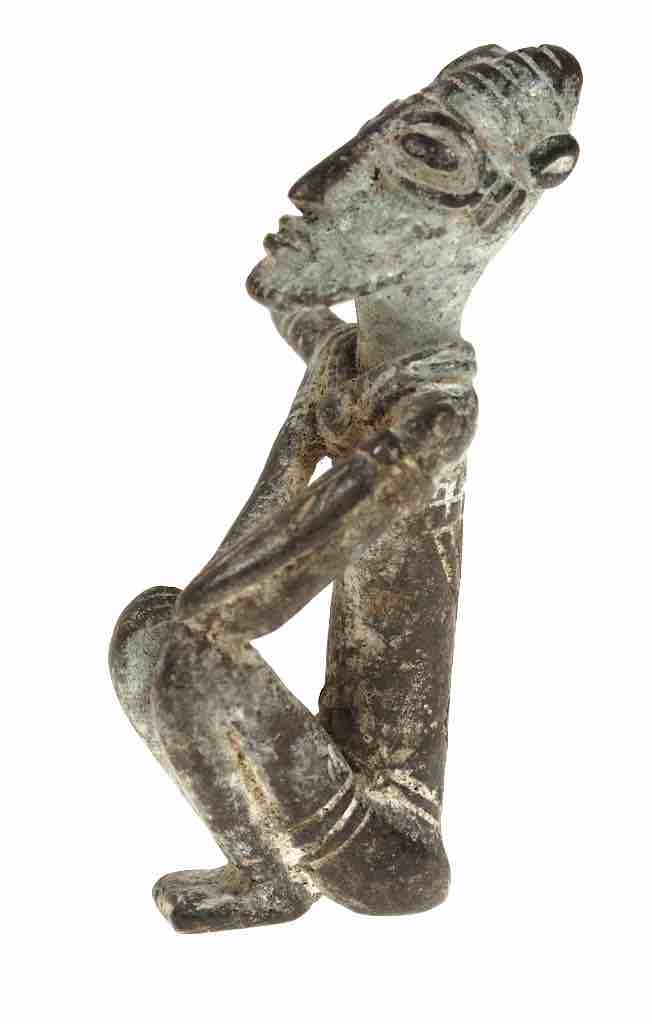 Vintage Dogon Brass Man Sitting on the Ground Figure - Mali