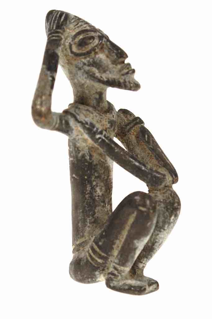 Vintage Dogon Brass Man Sitting on the Ground Figure - Mali