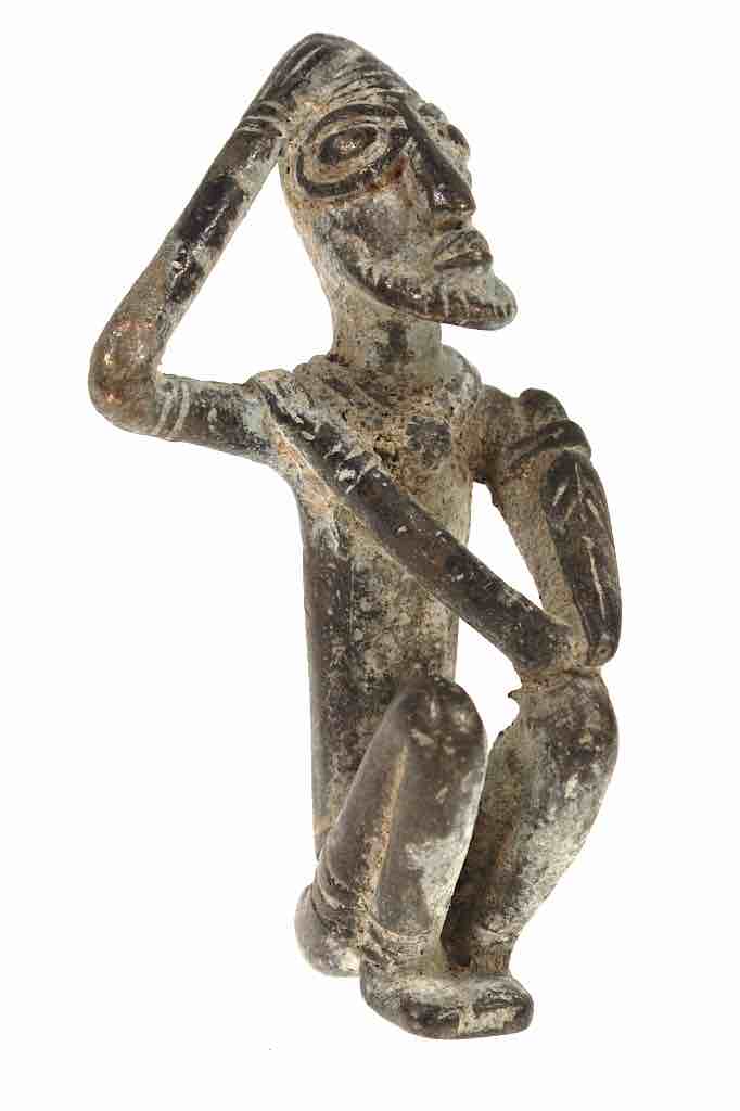 Vintage Dogon Brass Man Sitting on the Ground Figure - Mali