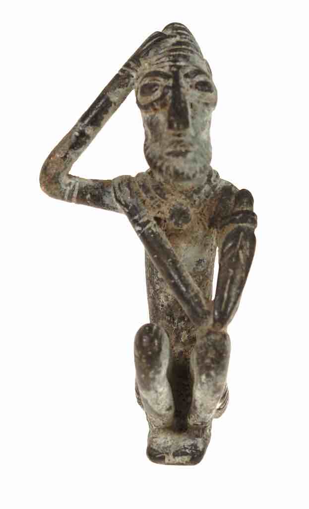 Vintage Dogon Brass Man Sitting on the Ground Figure - Mali