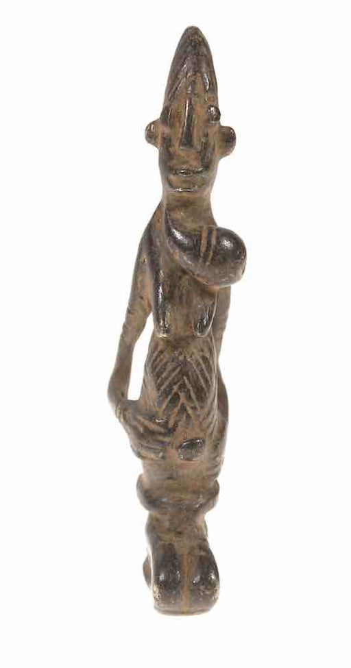Vintage Dogon Brass Kneeling Woman with Goiter Figure - Mali