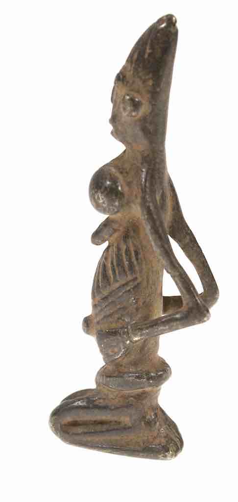 Vintage Dogon Brass Kneeling Woman with Goiter Figure - Mali