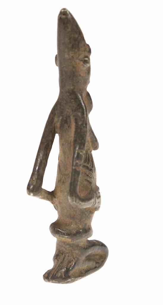 Vintage Dogon Brass Kneeling Woman with Goiter Figure - Mali