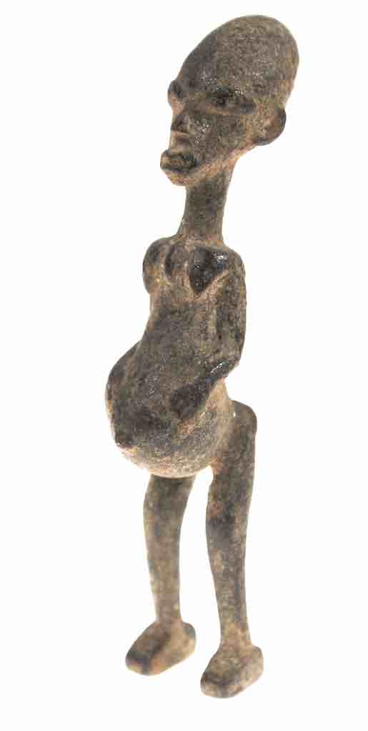 Vintage Dogon Brass Standing Pregnant Woman Figure - Mali