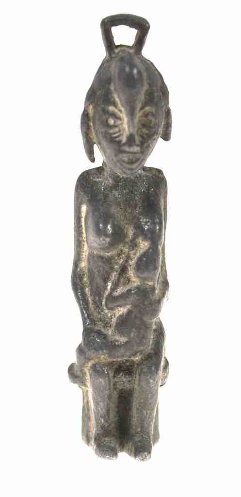 Vintage Senufo Brass Seated Woman with Child Figure - Ivory Coast