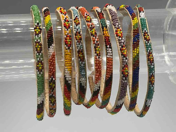 Very Narrow Tiniest Beaded Leather Bracelet - Mali