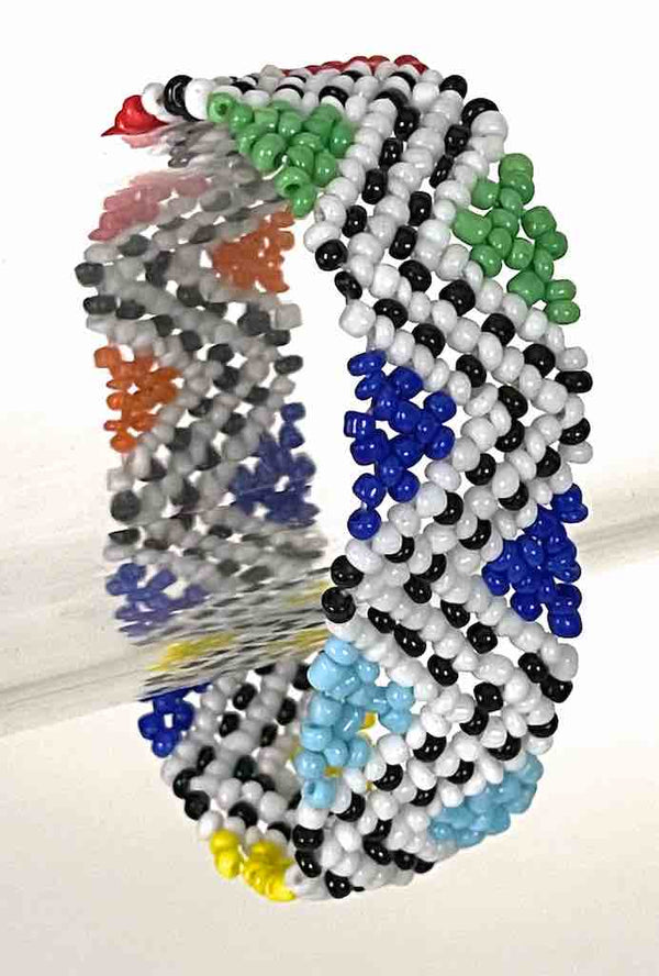 Small bead wide woven floral design beaded bracelet - Togo