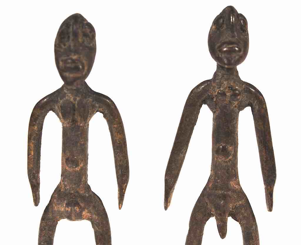 Vintage Baule Brass Standing Couple Figures - Ivory Coast