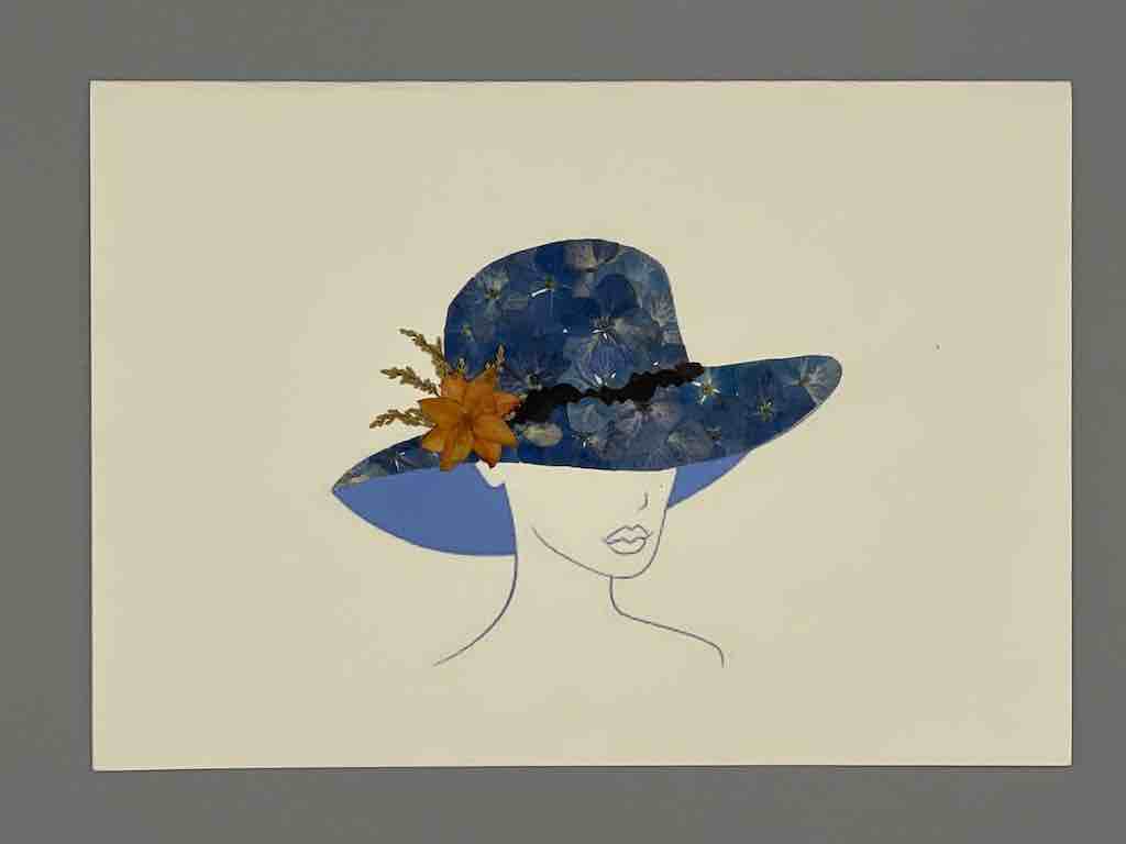 Handmade Pressed Dried Real Flower Greeting Card - Ladies' Hat