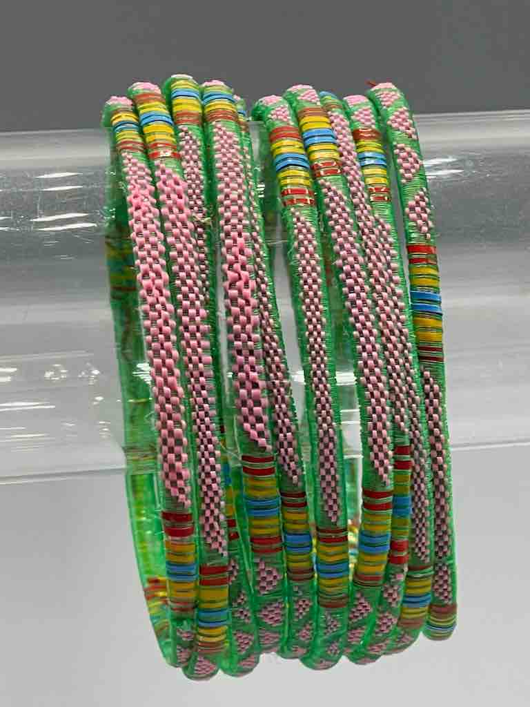 Wide Finest Design Recycled Plastic Bracelet - Pink & Green