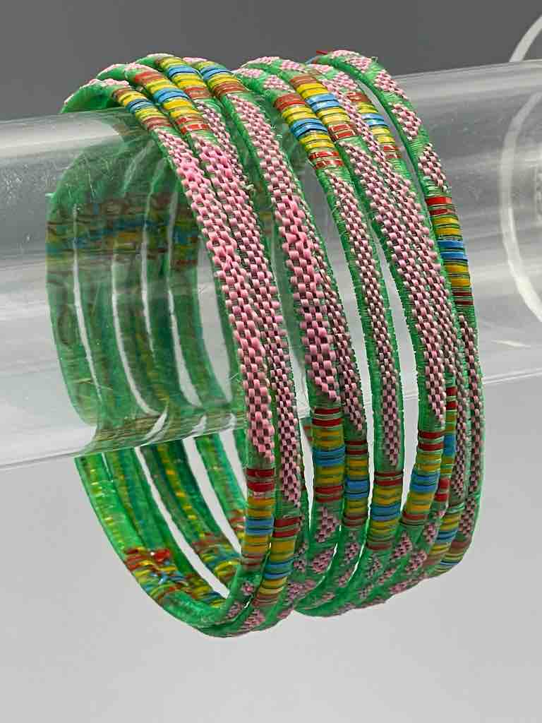 Wide Finest Design Recycled Plastic Bracelet - Pink & Green