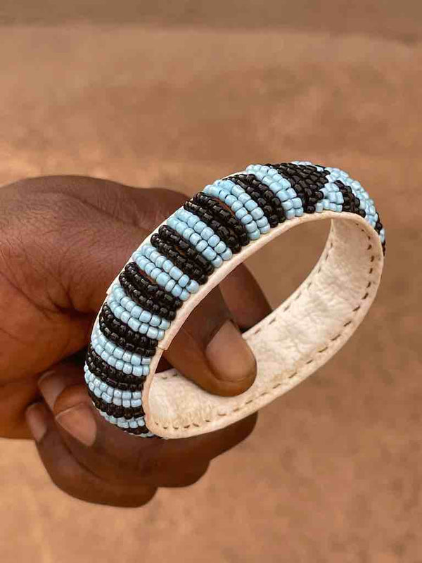 Pastel 2-Color Wide Beaded Leather Bracelet - Mali