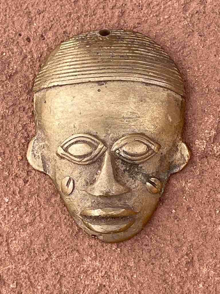 Contemporary African Brass Mask Pendant - Ivory Coast