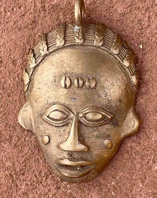 Contemporary African Brass Mask Pendant - Ivory Coast