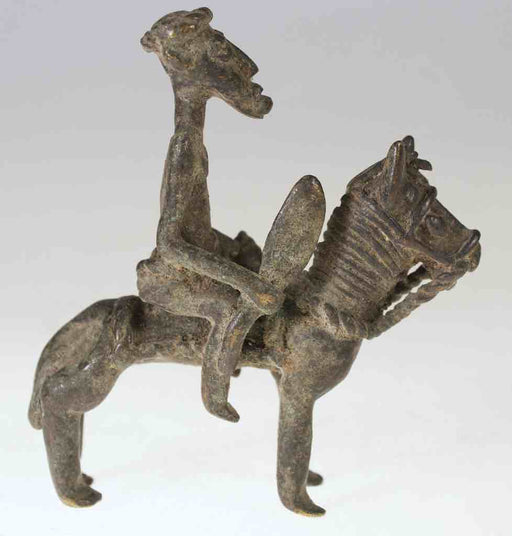Vintage Dogon Brass Equestrian Warrior Figure - Mali