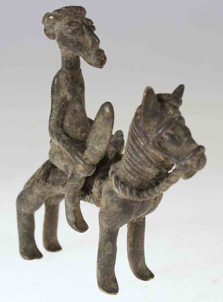 Vintage Dogon Brass Equestrian Warrior Figure - Mali