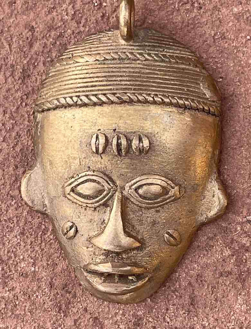 Contemporary African Brass Mask Pendant - Ivory Coast
