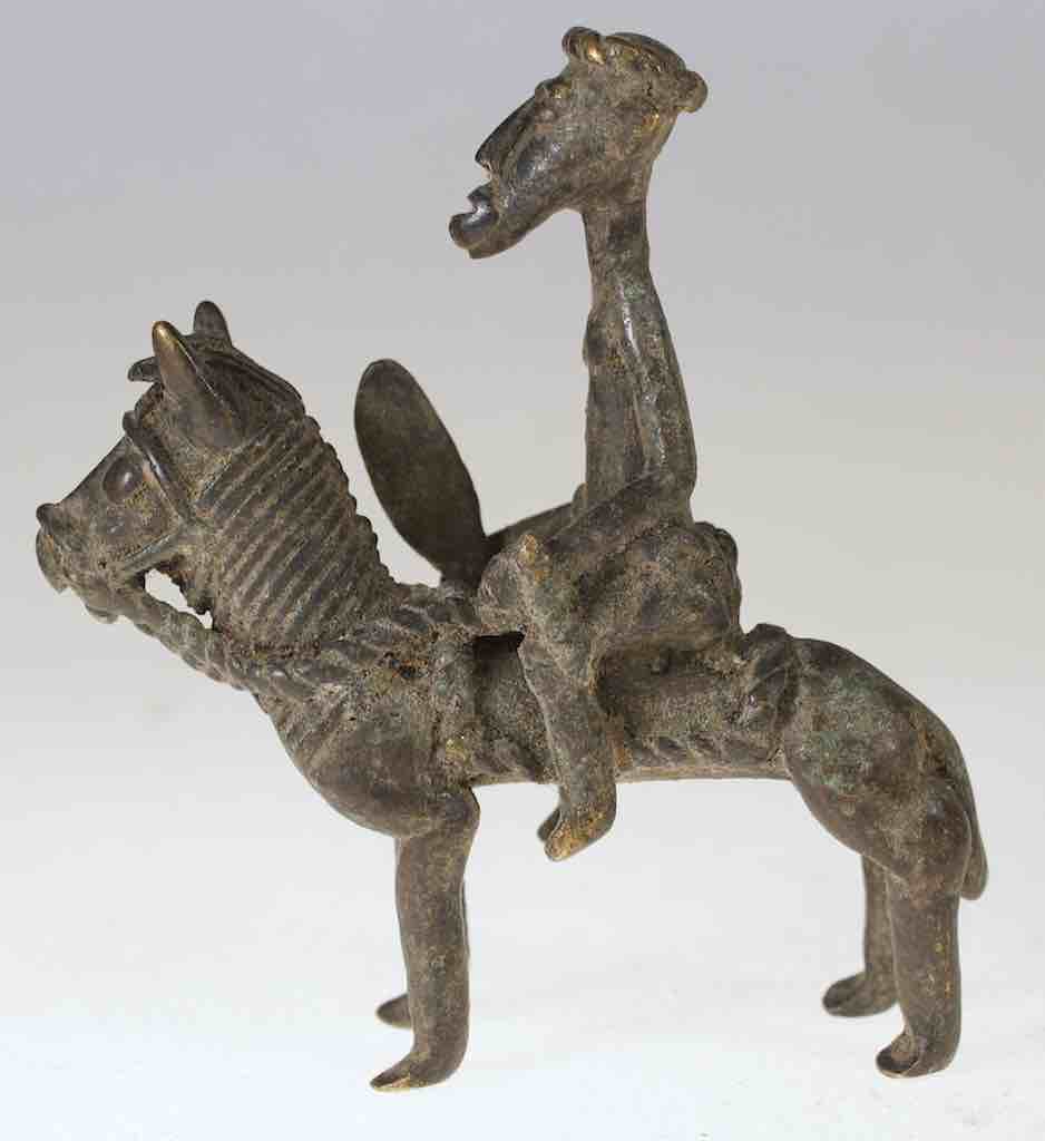 Vintage Dogon Brass Equestrian Warrior Figure - Mali