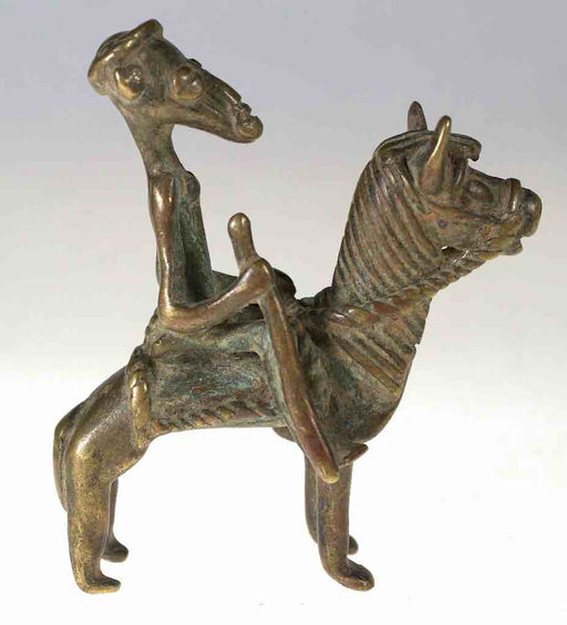 Vintage Dogon Brass Equestrian Warrior Figure - Mali