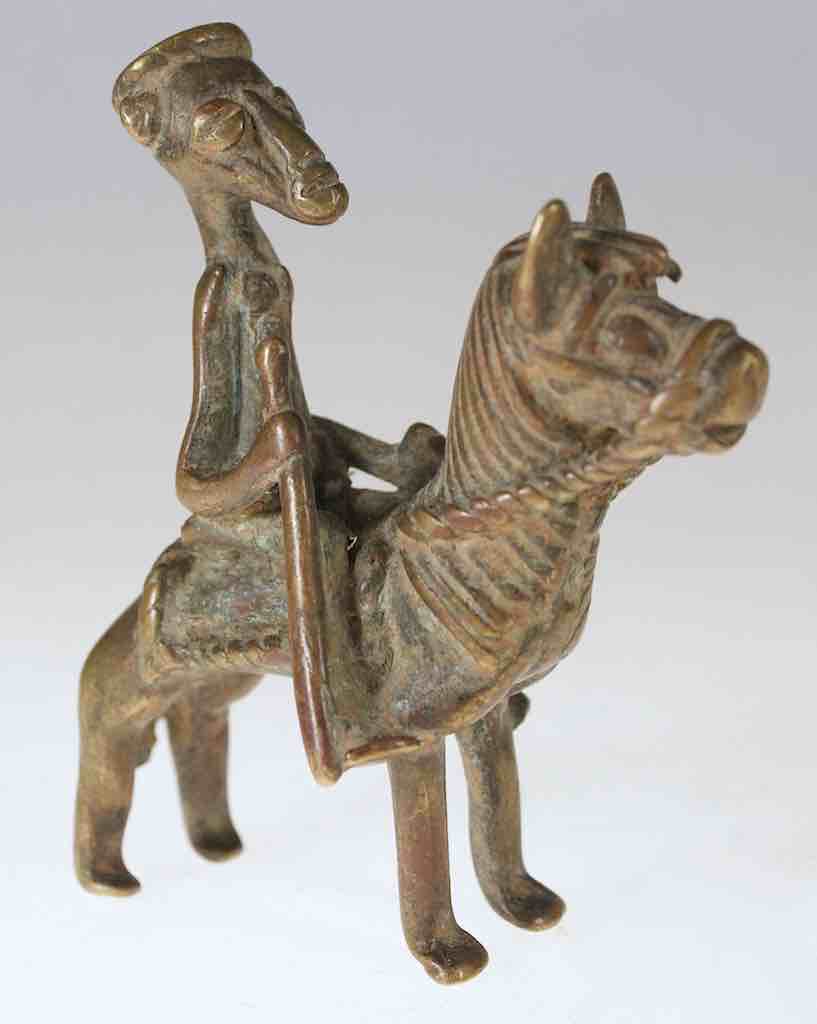 Vintage Dogon Brass Equestrian Warrior Figure - Mali