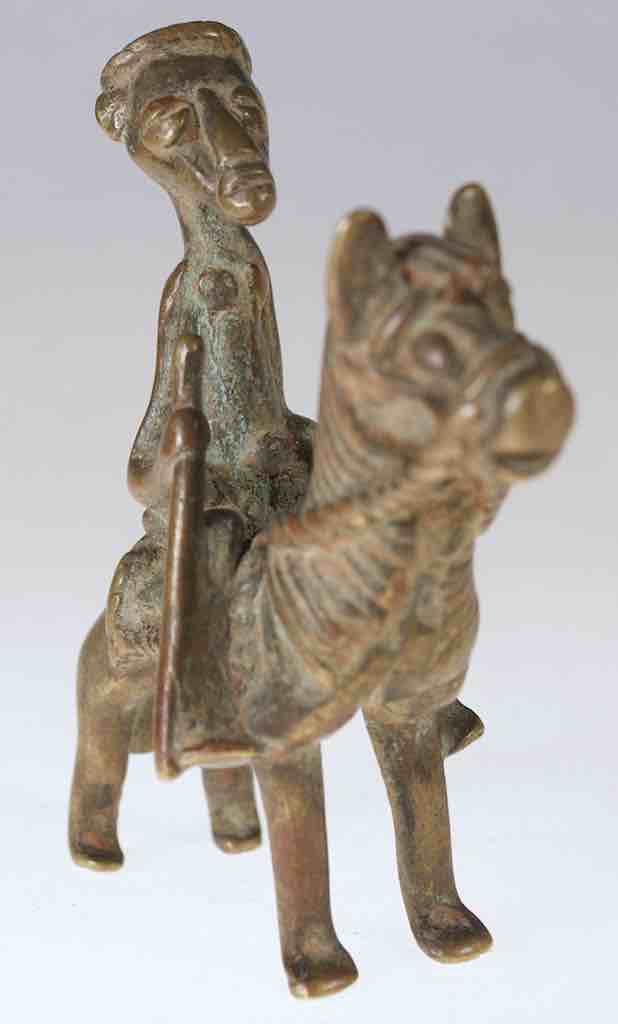 Vintage Dogon Brass Equestrian Warrior Figure - Mali