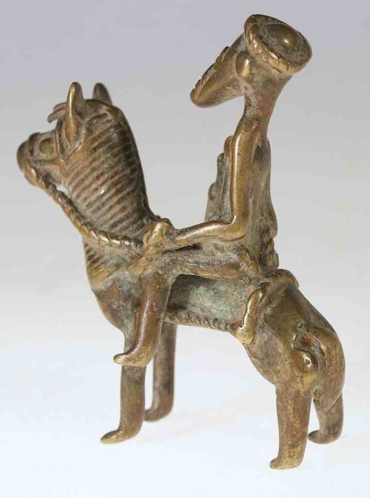 Vintage Dogon Brass Equestrian Warrior Figure - Mali