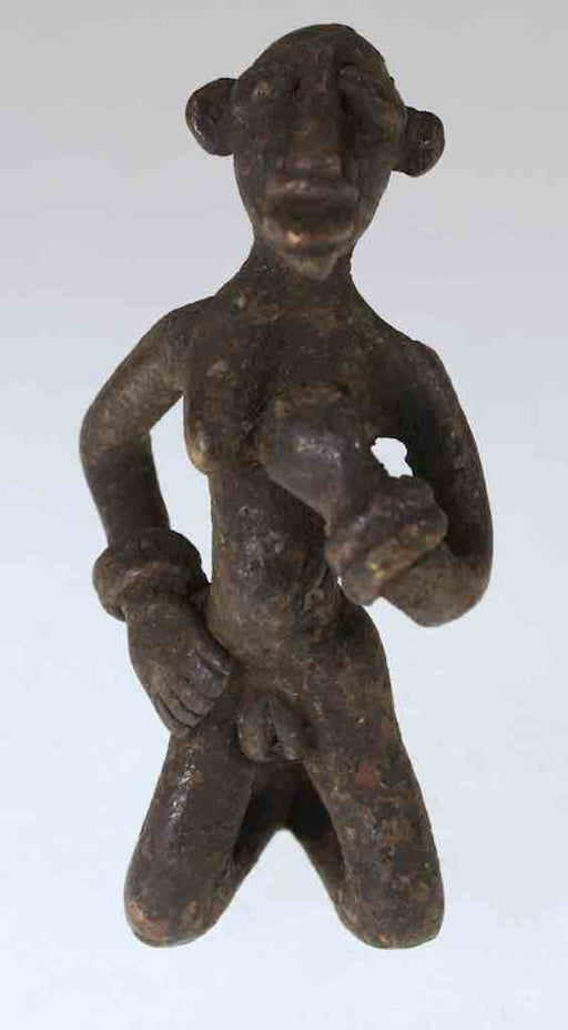 Vintage Dogon Brass Kneeling Woman Figure - Mali
