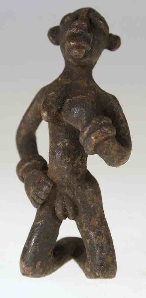 Vintage Dogon Brass Kneeling Woman Figure - Mali