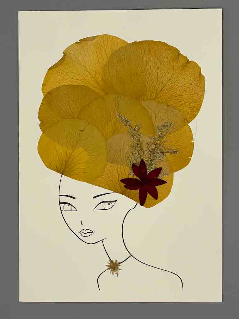 Handmade Pressed Dried Real Flower Greeting Card - Woman Hairdo