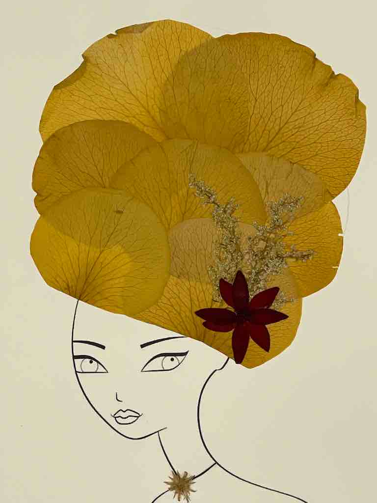 Handmade Pressed Dried Real Flower Greeting Card - Woman Hairdo