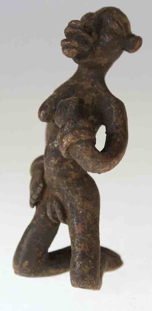 Vintage Dogon Brass Kneeling Woman Figure - Mali