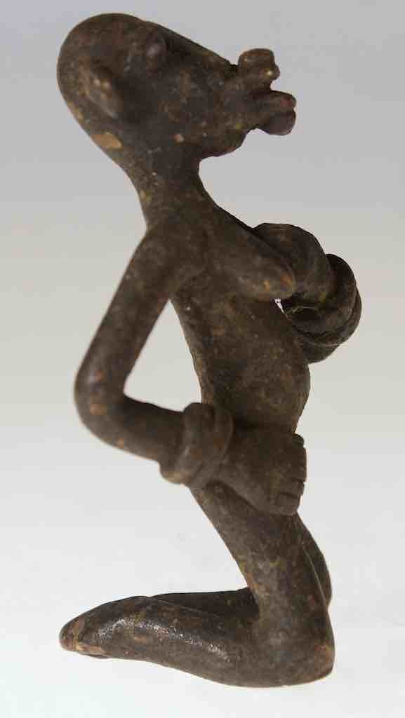 Vintage Dogon Brass Kneeling Woman Figure - Mali