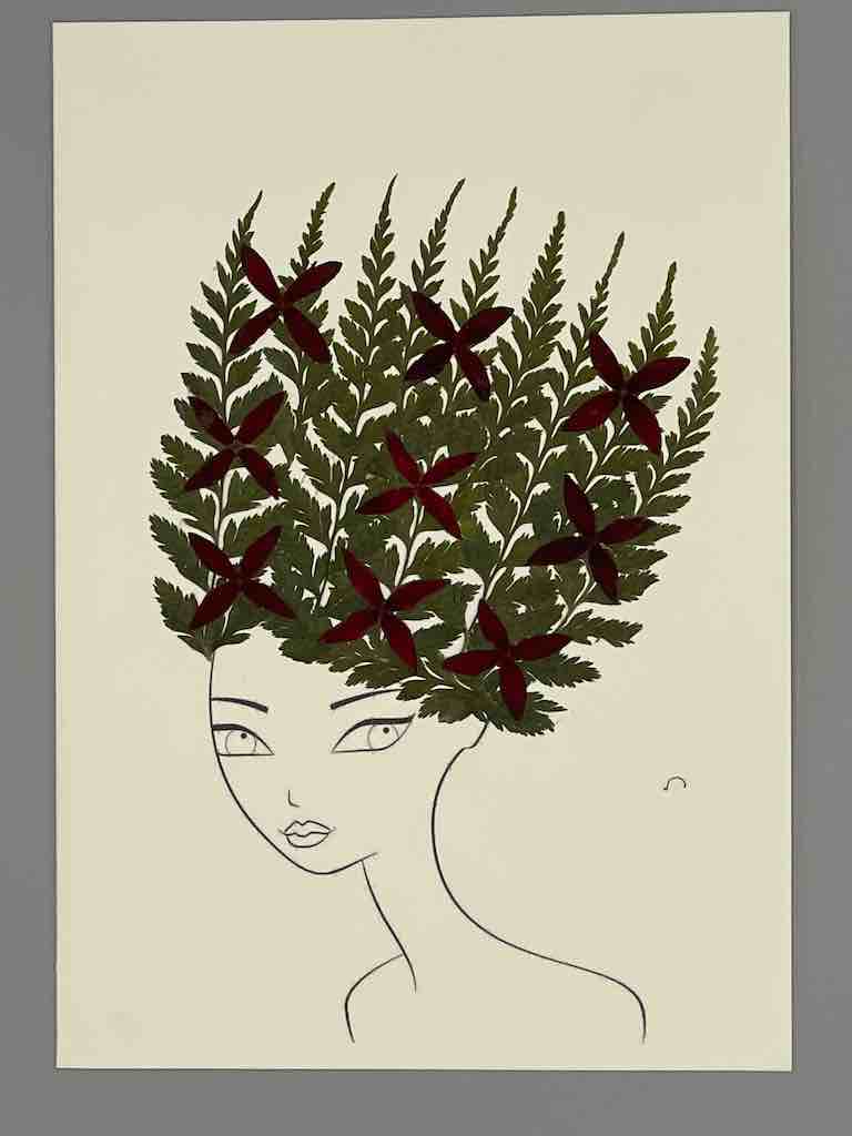 Handmade Pressed Dried Real Flower Greeting Card - Woman Hairdo