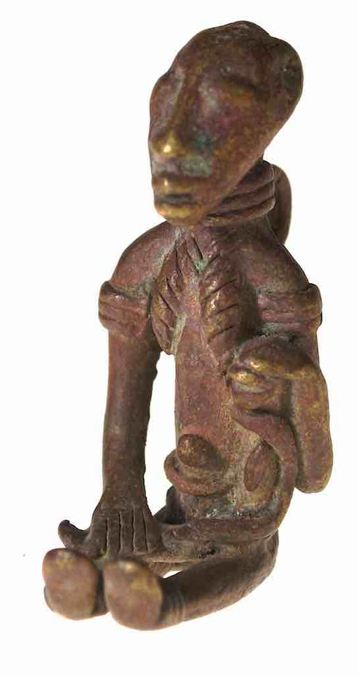 Vintage Dogon Brass Seated Woman with Child Figure - Mali