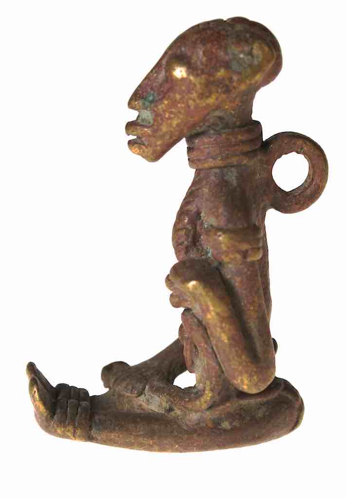 Vintage Dogon Brass Seated Woman with Child Figure - Mali