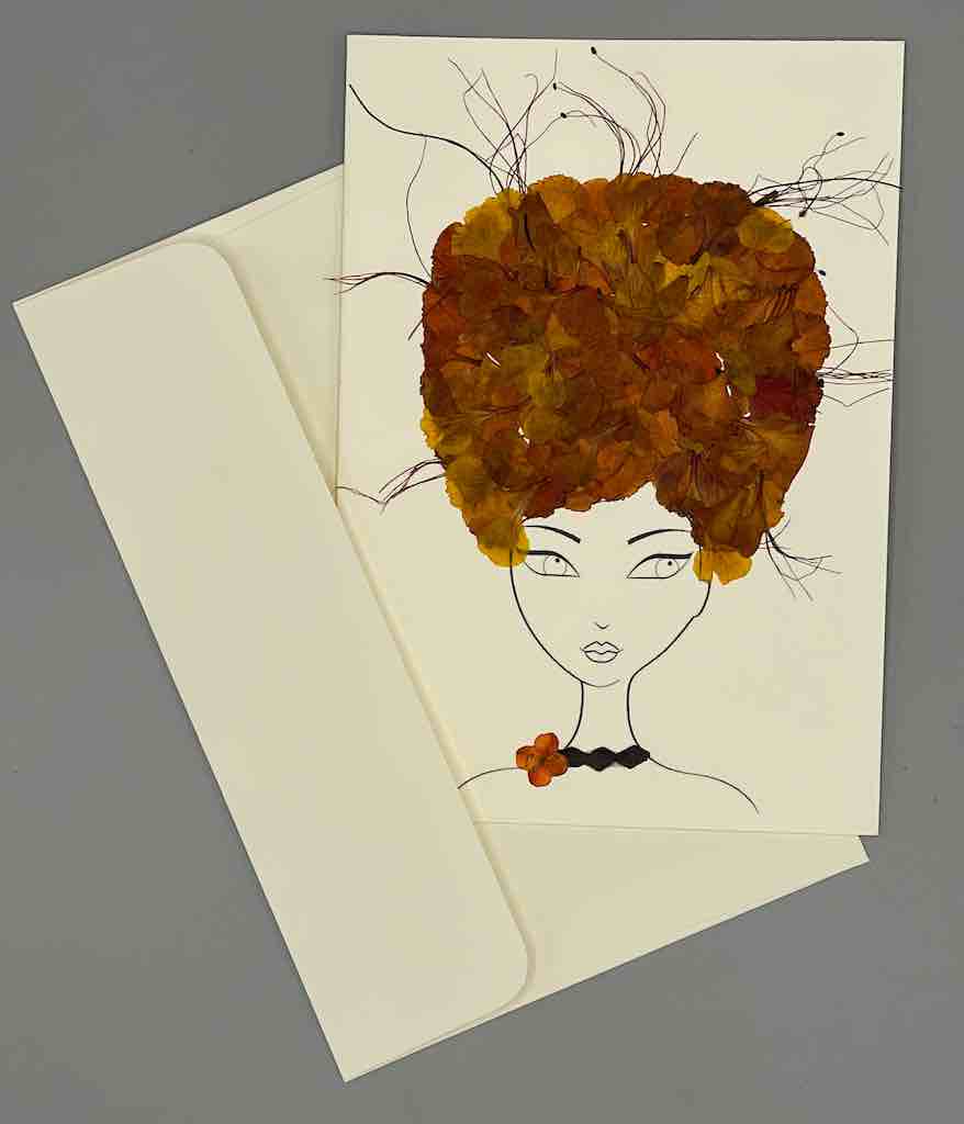 Handmade Pressed Dried Real Flower Greeting Card - Woman Hairdo