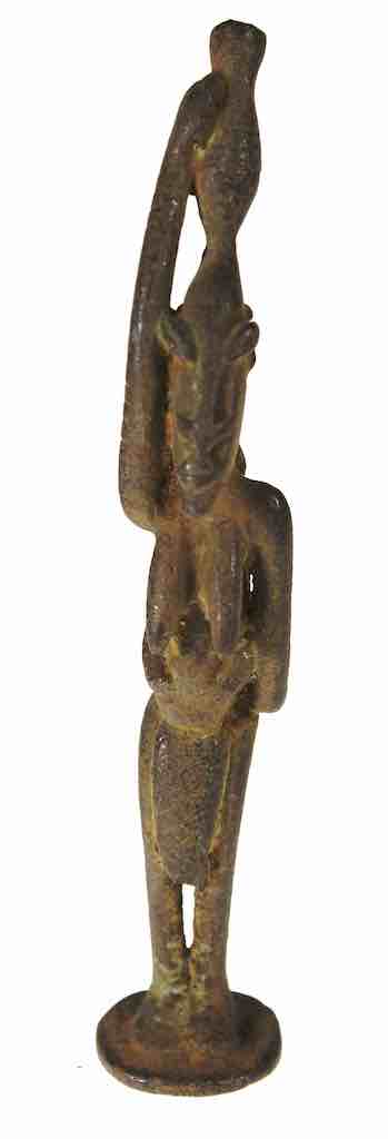 Vintage Tall Dogon Brass Standing Woman w/ Child Figure - Mali