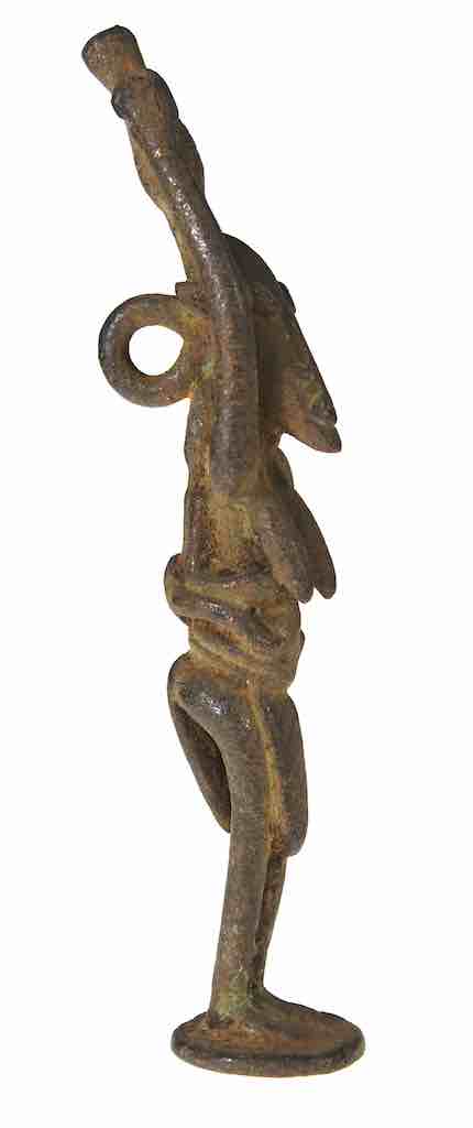 Vintage Tall Dogon Brass Standing Woman w/ Child Figure - Mali